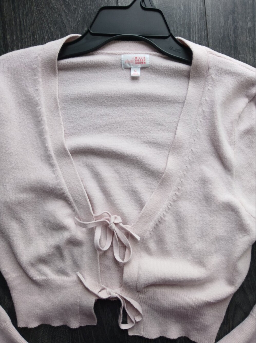 Light Pink Women's Medium Tie-Front Sweater Cardigan - Picture 3 of 7